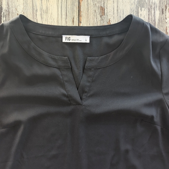 FIG Tie Front Short Sleeve Blouse Women's Large Black - Picture 4 of 8